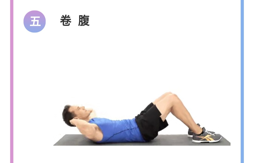 卷 腹:主要针对腹部肌肉,要想练出腹肌马甲线,卷腹是最简单直接的选择